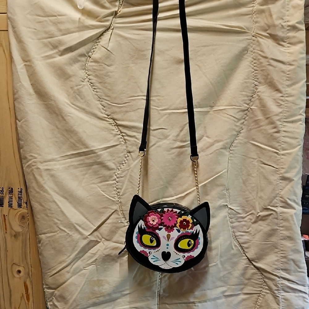 Like New! Betsey Johnson "Day Of The Dead" Cat Face Crossbody Bag